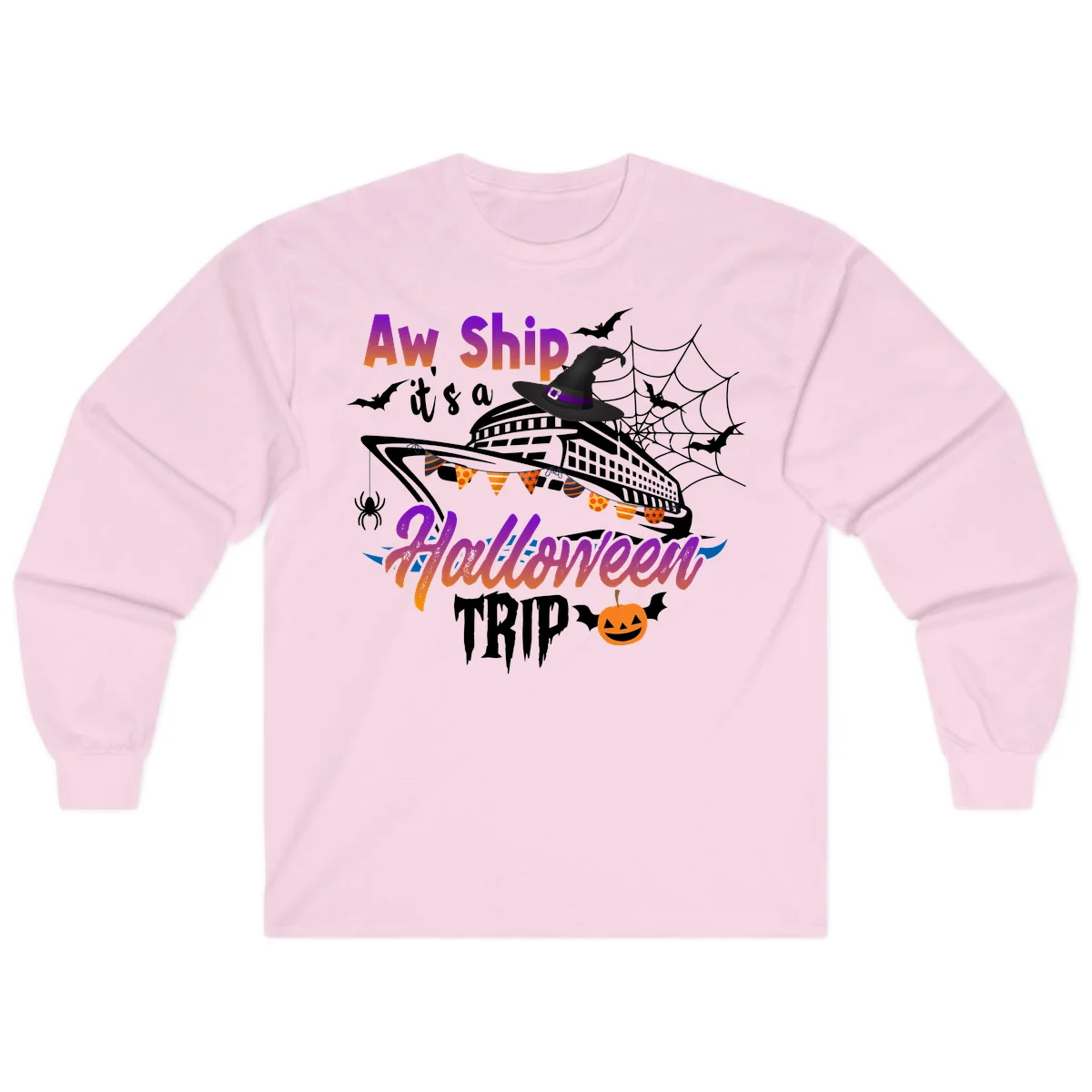 Aw Ship It's a Halloween Cruise Trip Long Sleeve in Light Pink