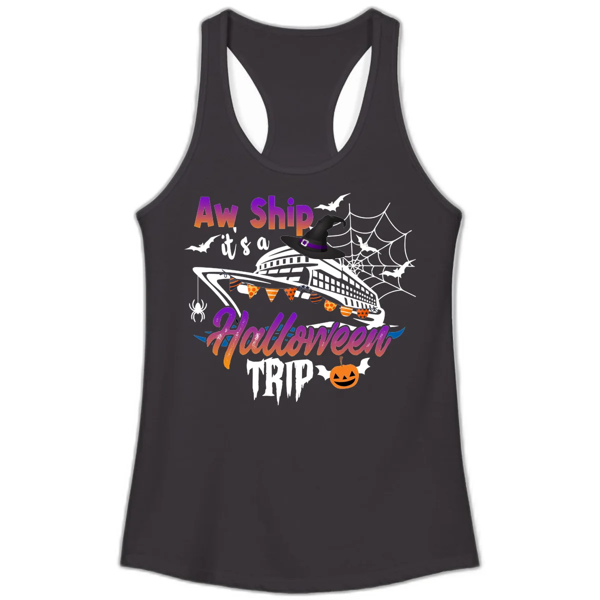 Aw Ship It's a Halloween Cruise Trip Ladies Tank in Black