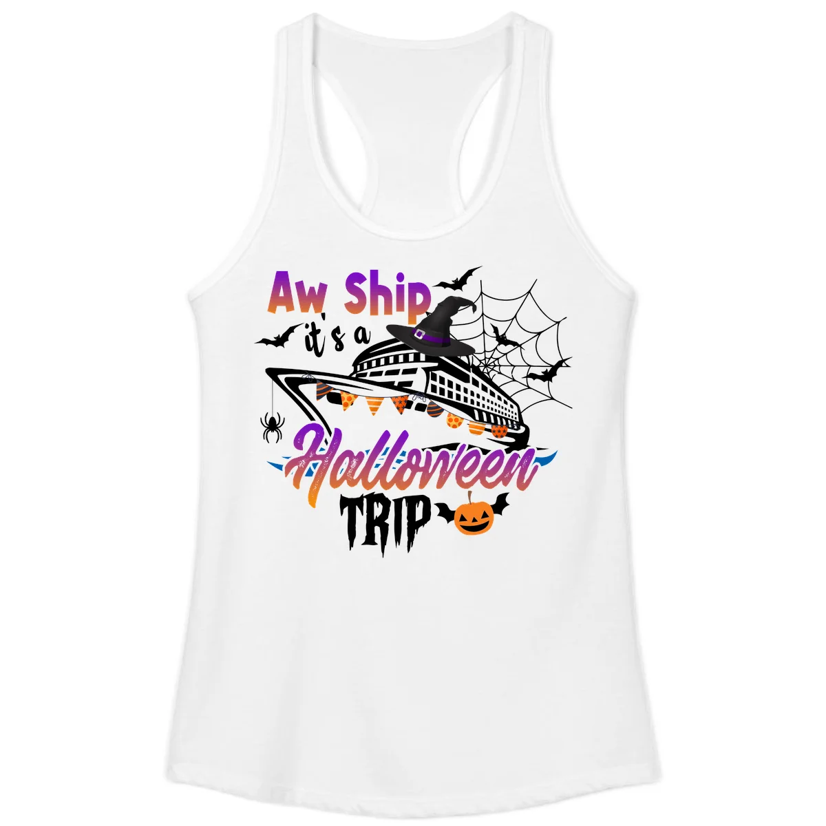 Aw Ship It's a Halloween Cruise Trip Ladies Tank in White