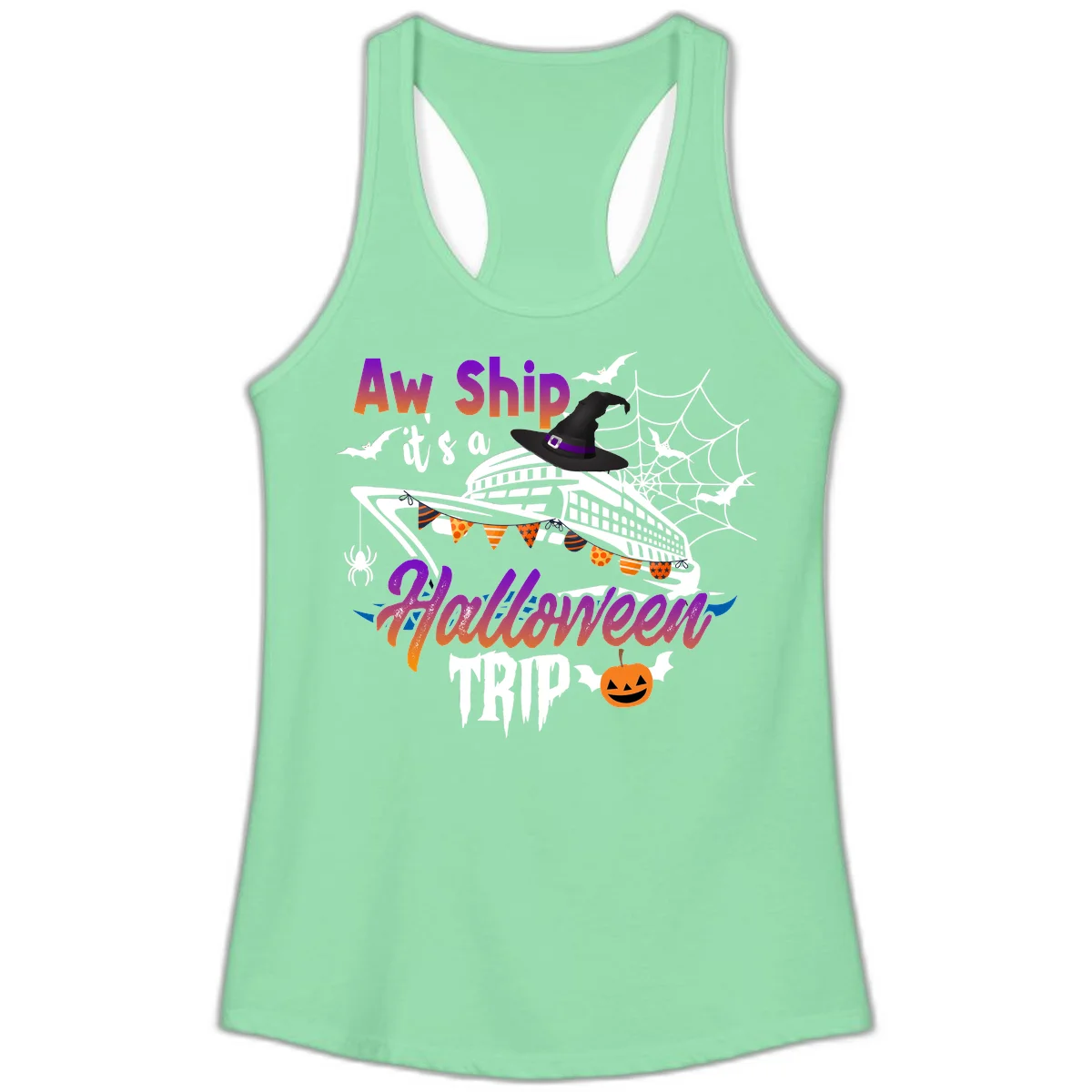 Aw Ship It's a Halloween Cruise Trip Ladies Tank in Solid Mint