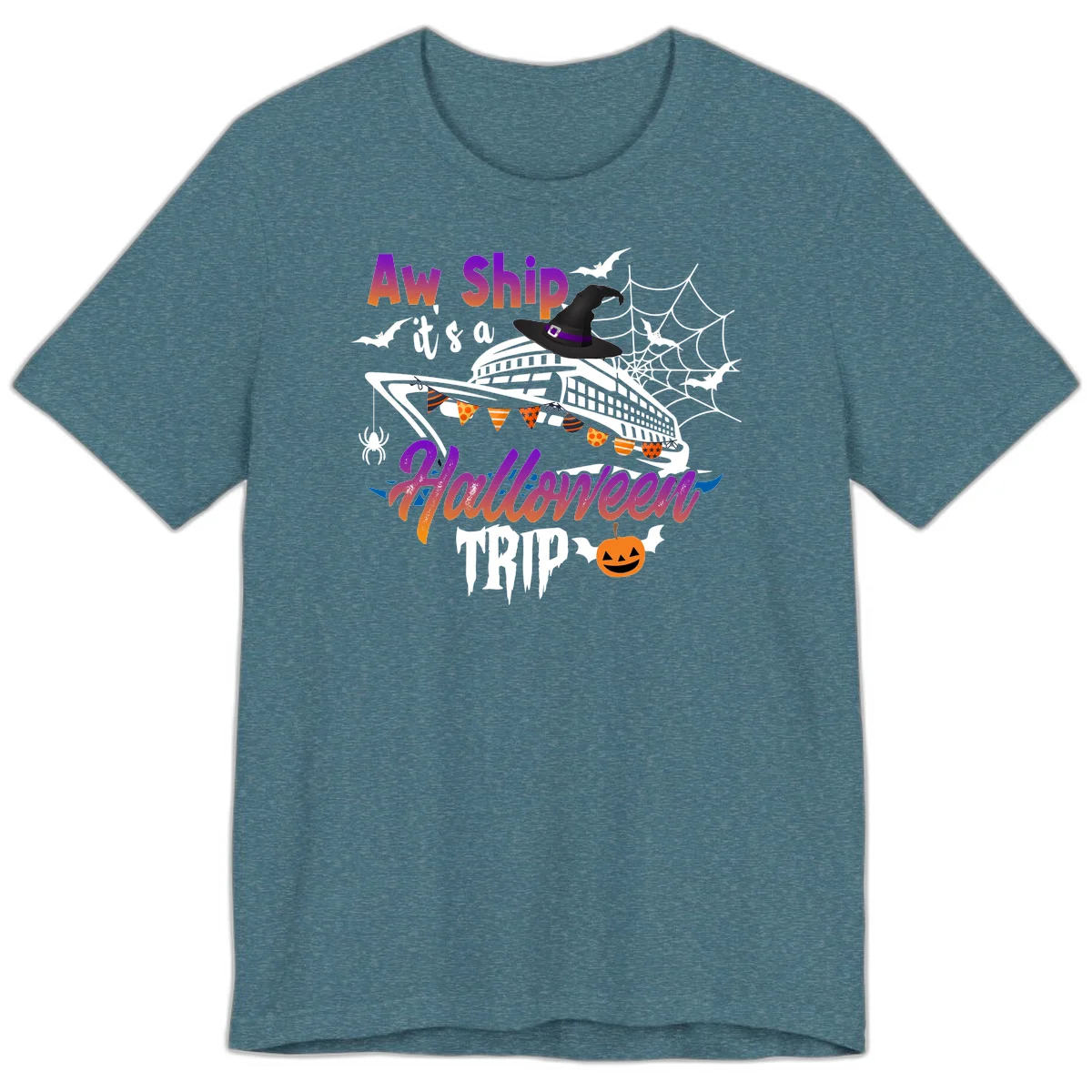 Aw Ship It's a Halloween Cruise Trip Premium T-Shirt in Heather Deep Teal