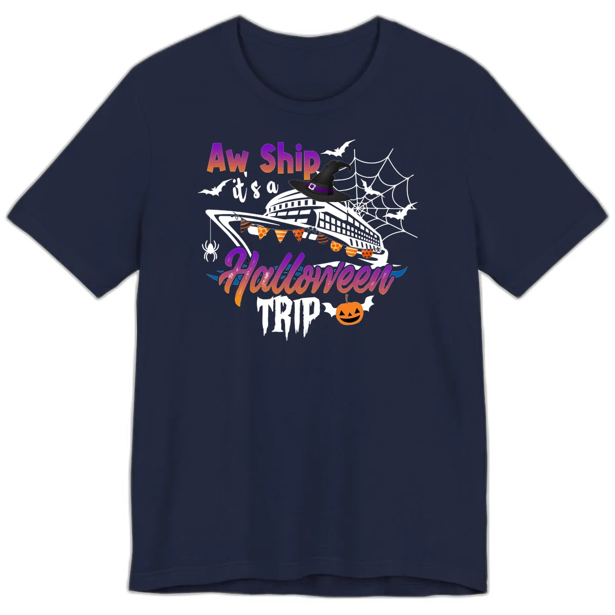 Aw Ship It's a Halloween Cruise Trip Premium T-Shirt in Navy
