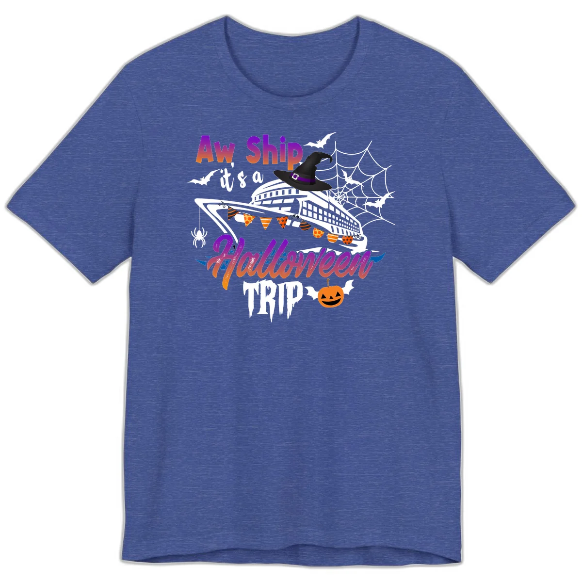 Aw Ship It's a Halloween Cruise Trip Premium T-Shirt in Heather True Royal