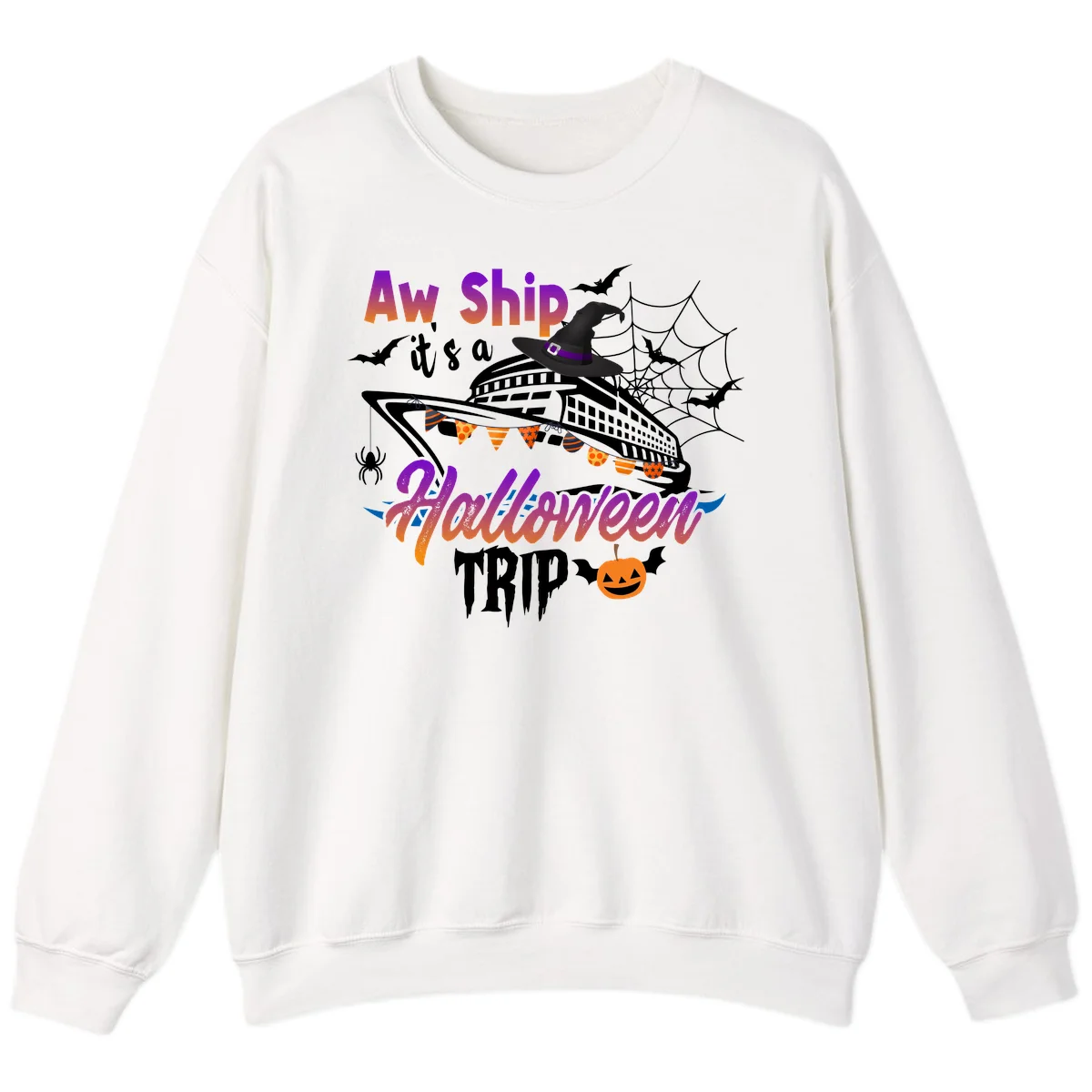 Aw Ship It's a Halloween Cruise Trip Sweatshirt in White