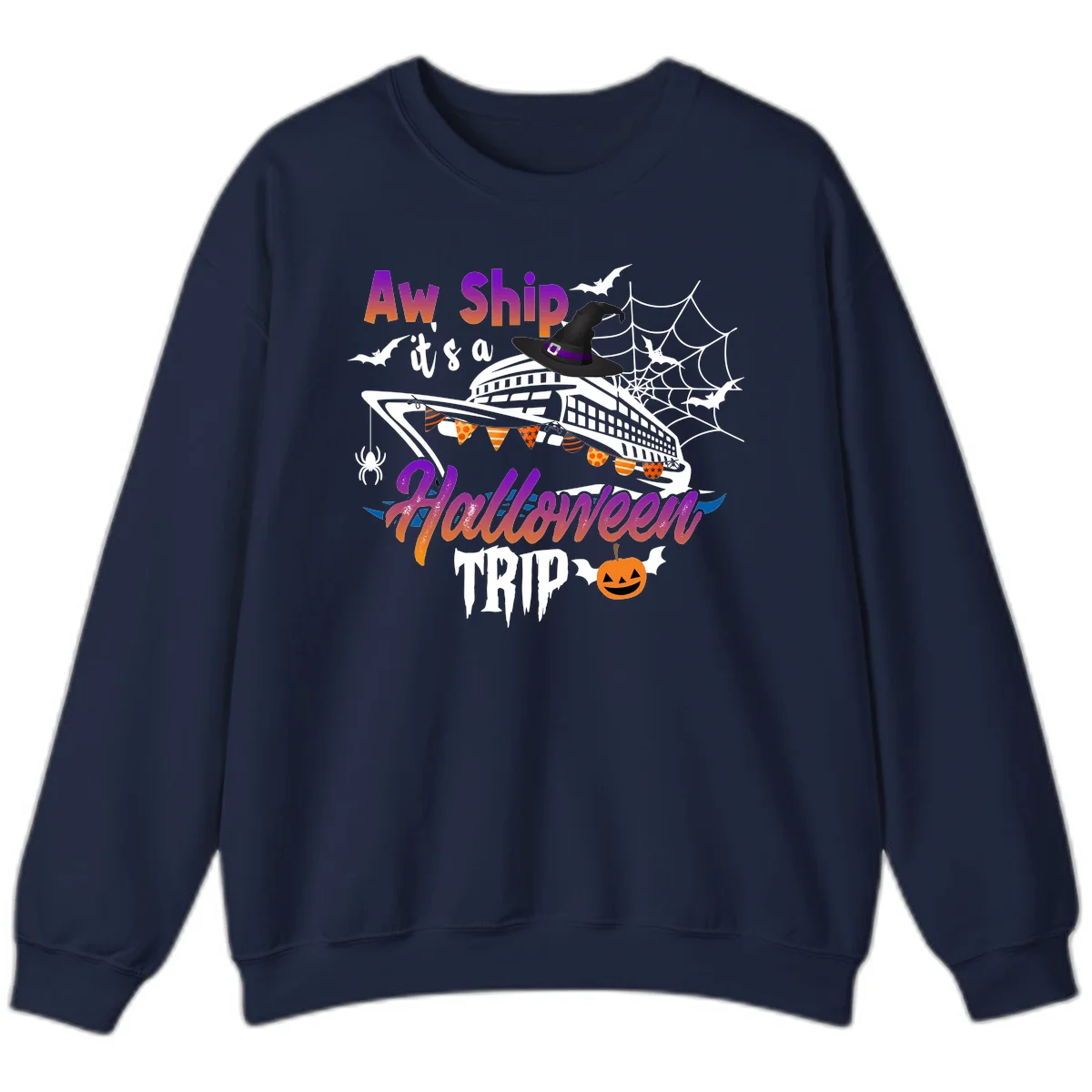 Aw Ship It's a Halloween Cruise Trip Sweatshirt in Navy