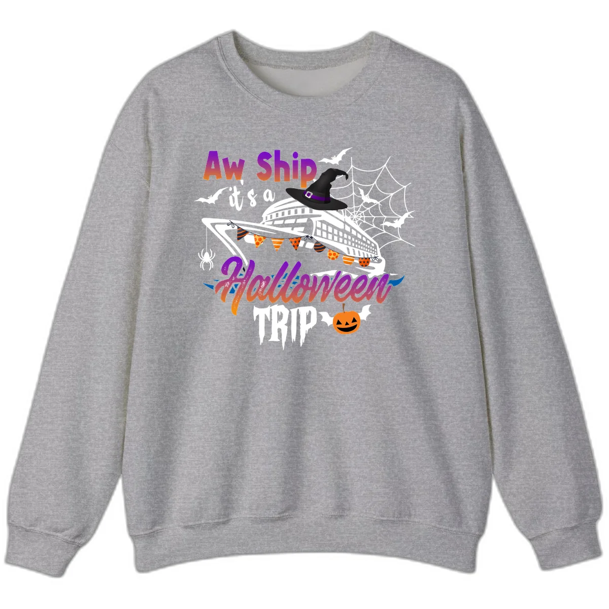 Aw Ship It's a Halloween Cruise Trip Sweatshirt in Sport Grey