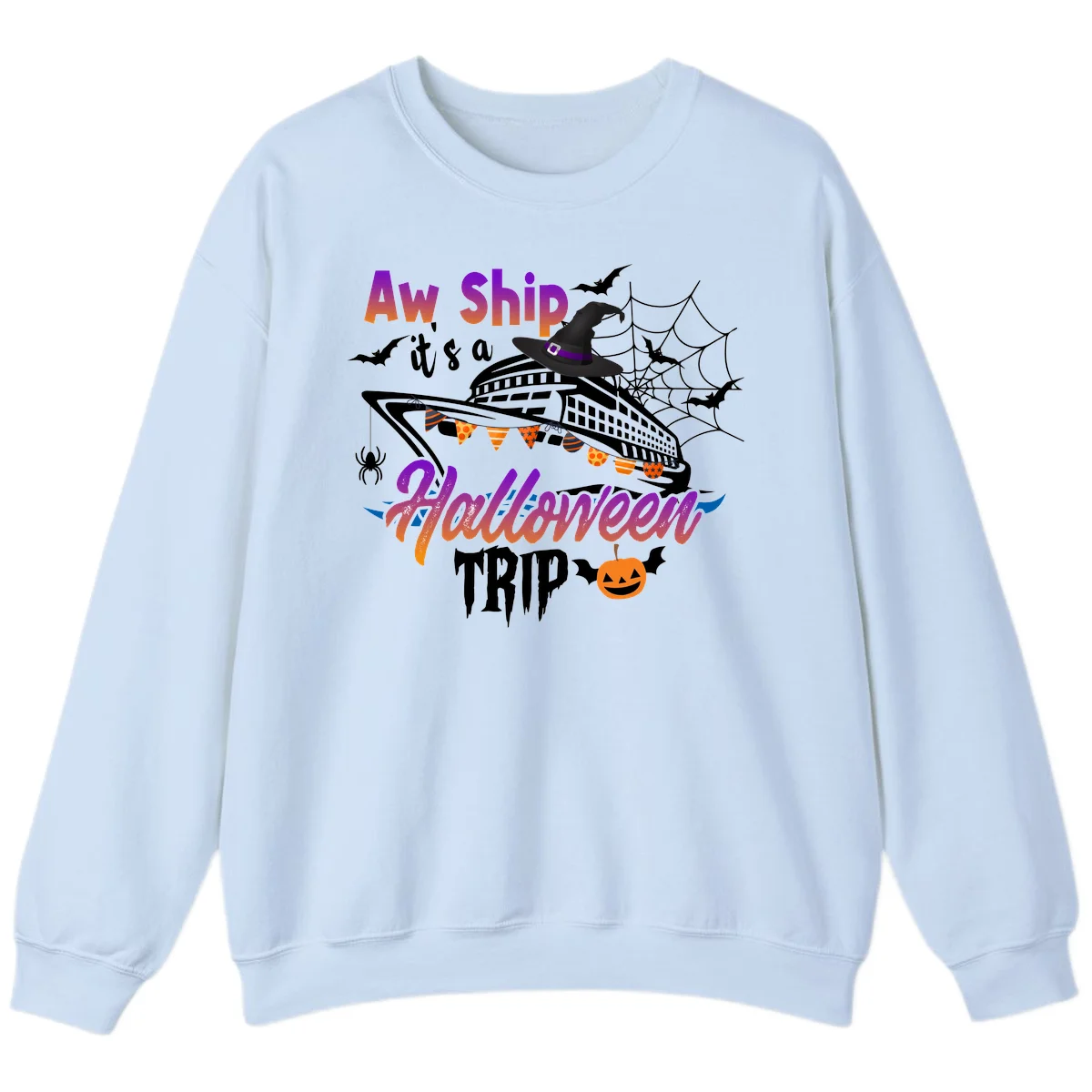 Aw Ship It's a Halloween Cruise Trip Sweatshirt in Light Blue