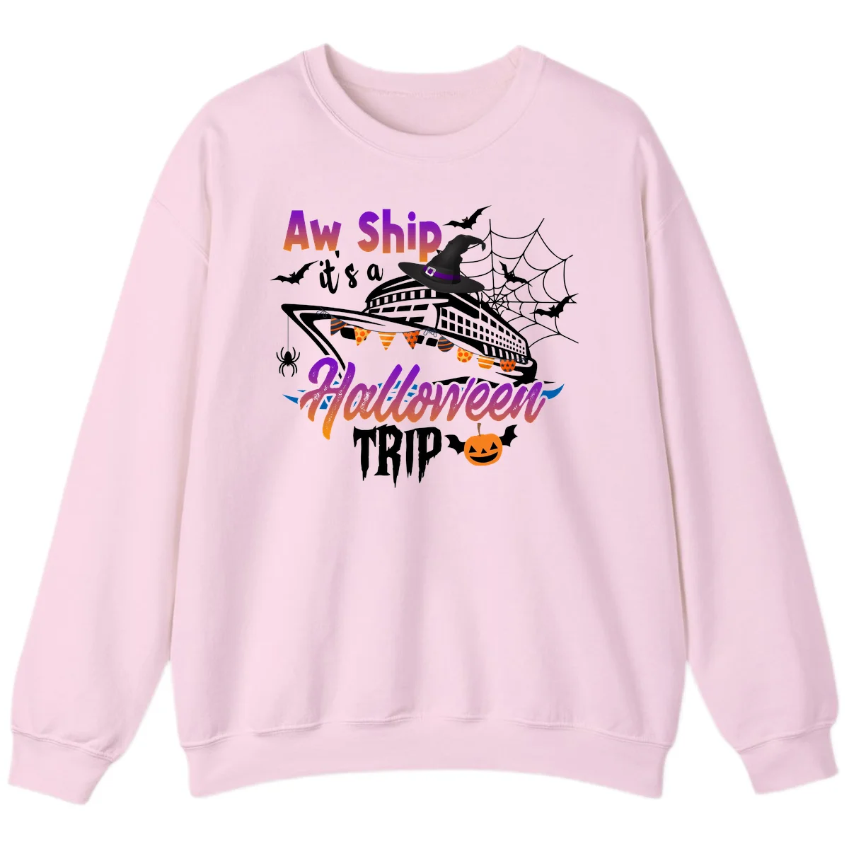 Aw Ship It's a Halloween Cruise Trip Sweatshirt in Light Pink