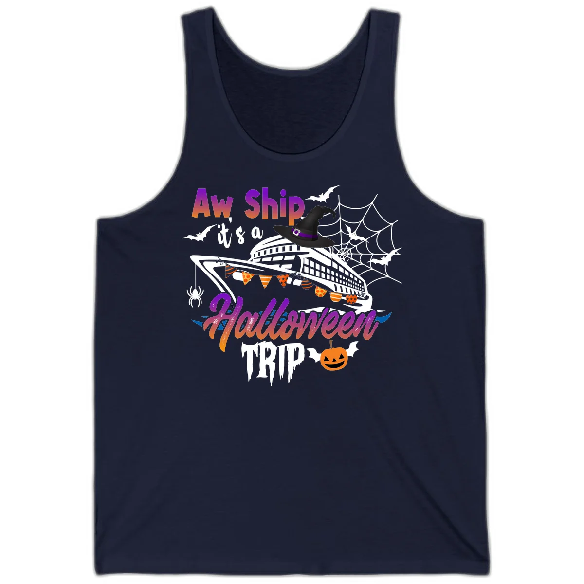Aw Ship It's a Halloween Cruise Trip Tank in Navy
