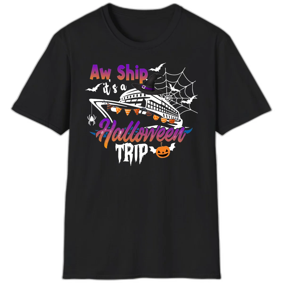 Aw Ship It's a Halloween Cruise Trip T-Shirt in Black