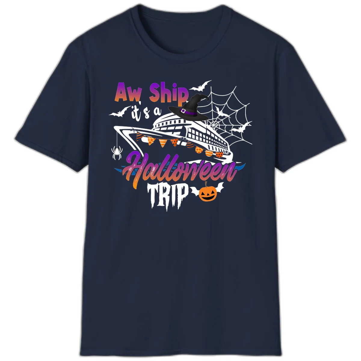 Aw Ship It's a Halloween Cruise Trip T-Shirt in Navy