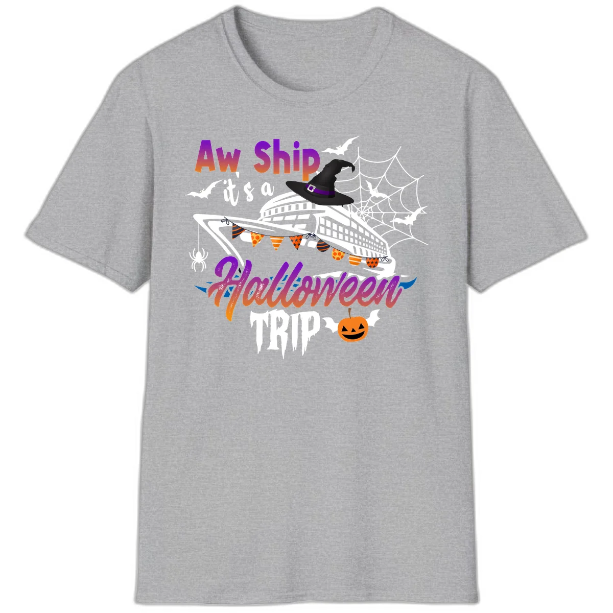 Aw Ship It's a Halloween Cruise Trip T-Shirt in Sport Grey