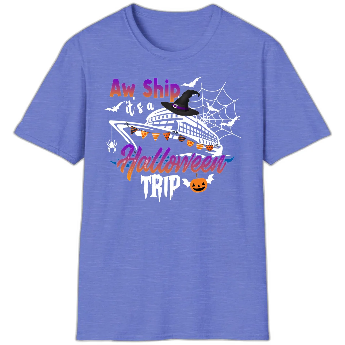 Aw Ship It's a Halloween Cruise Trip T-Shirt in Heather Royal