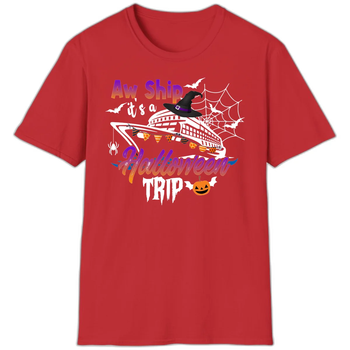 Aw Ship It's a Halloween Cruise Trip T-Shirt in Red