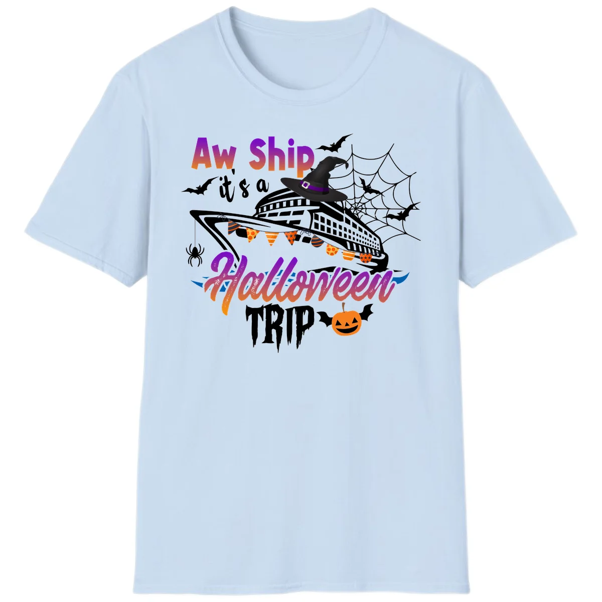 Aw Ship It's a Halloween Cruise Trip T-Shirt in Light Blue