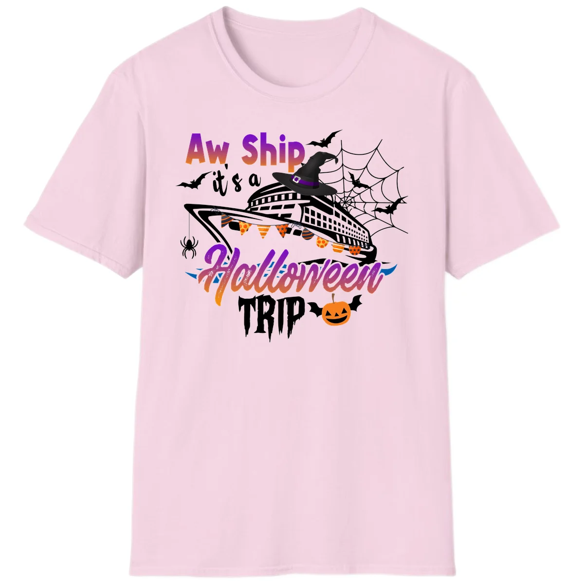 Aw Ship It's a Halloween Cruise Trip T-Shirt in Light Pink