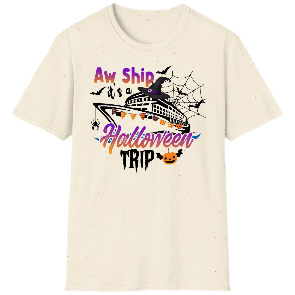 Aw Ship It's a Halloween Cruise Trip T-Shirt in Natural