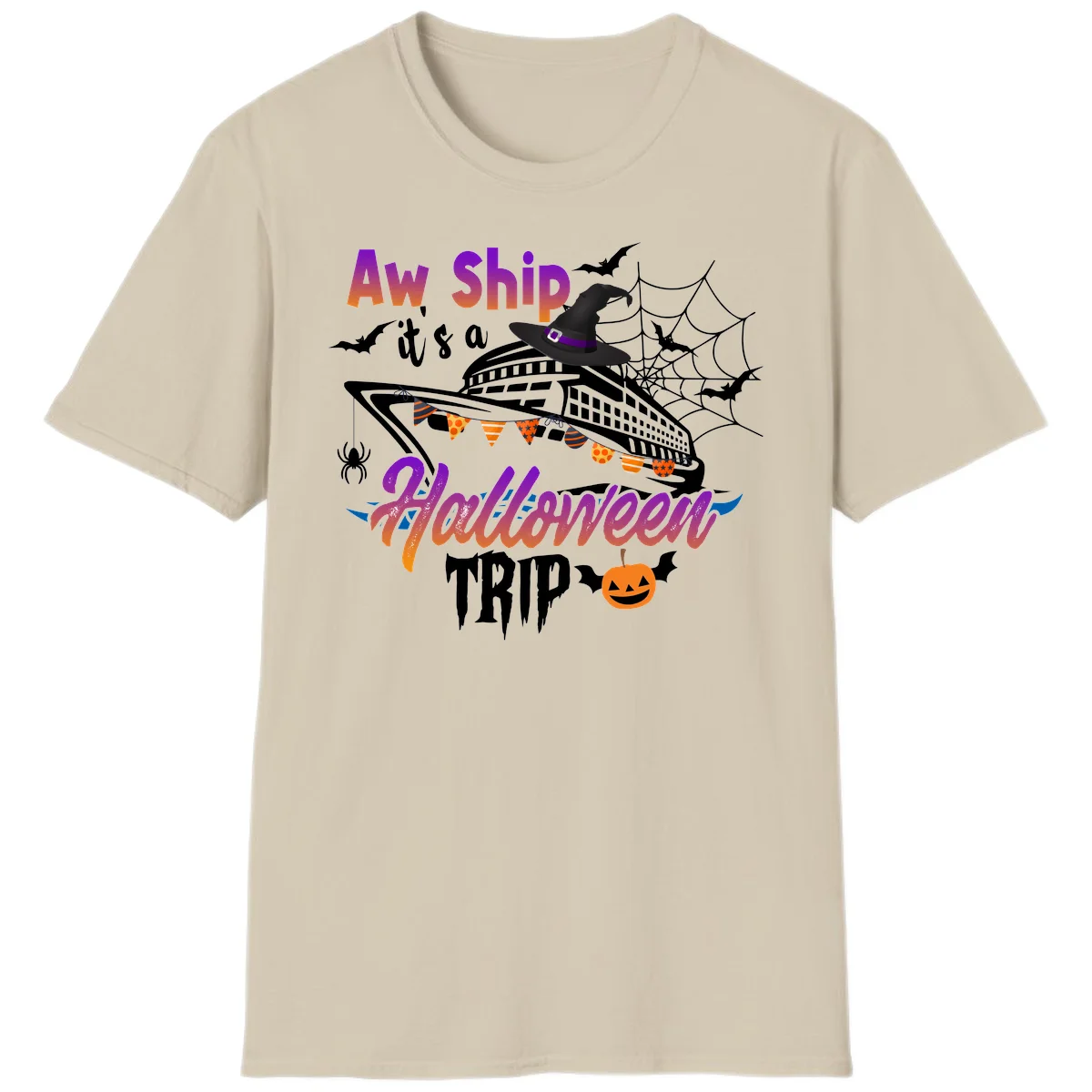 Aw Ship It's a Halloween Cruise Trip T-Shirt in Sand