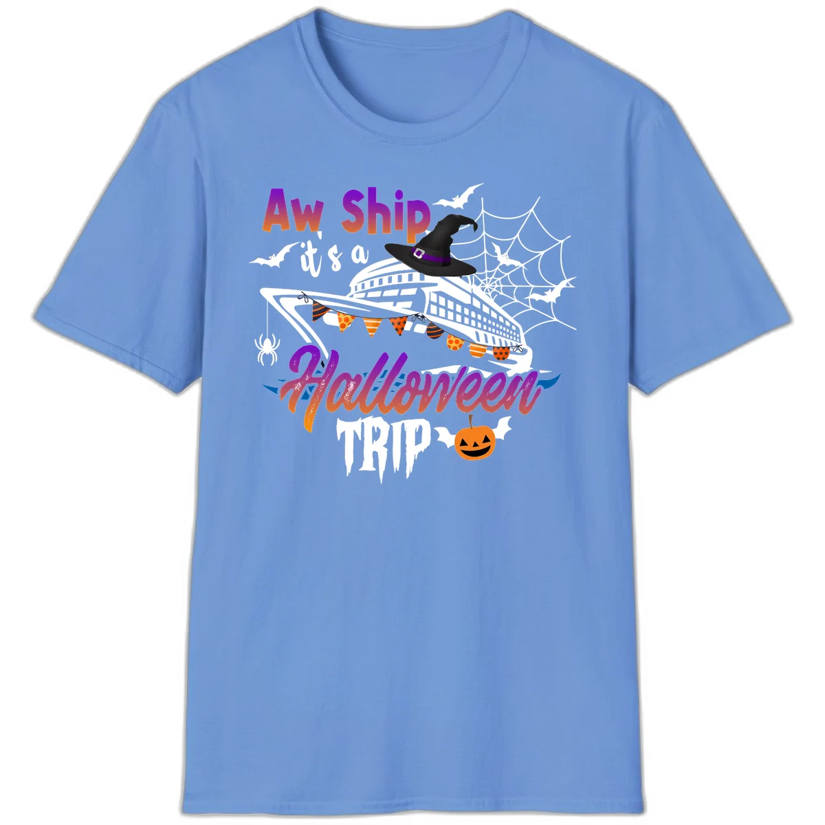 Aw Ship It's a Halloween Cruise Trip T-Shirt in Carolina Blue