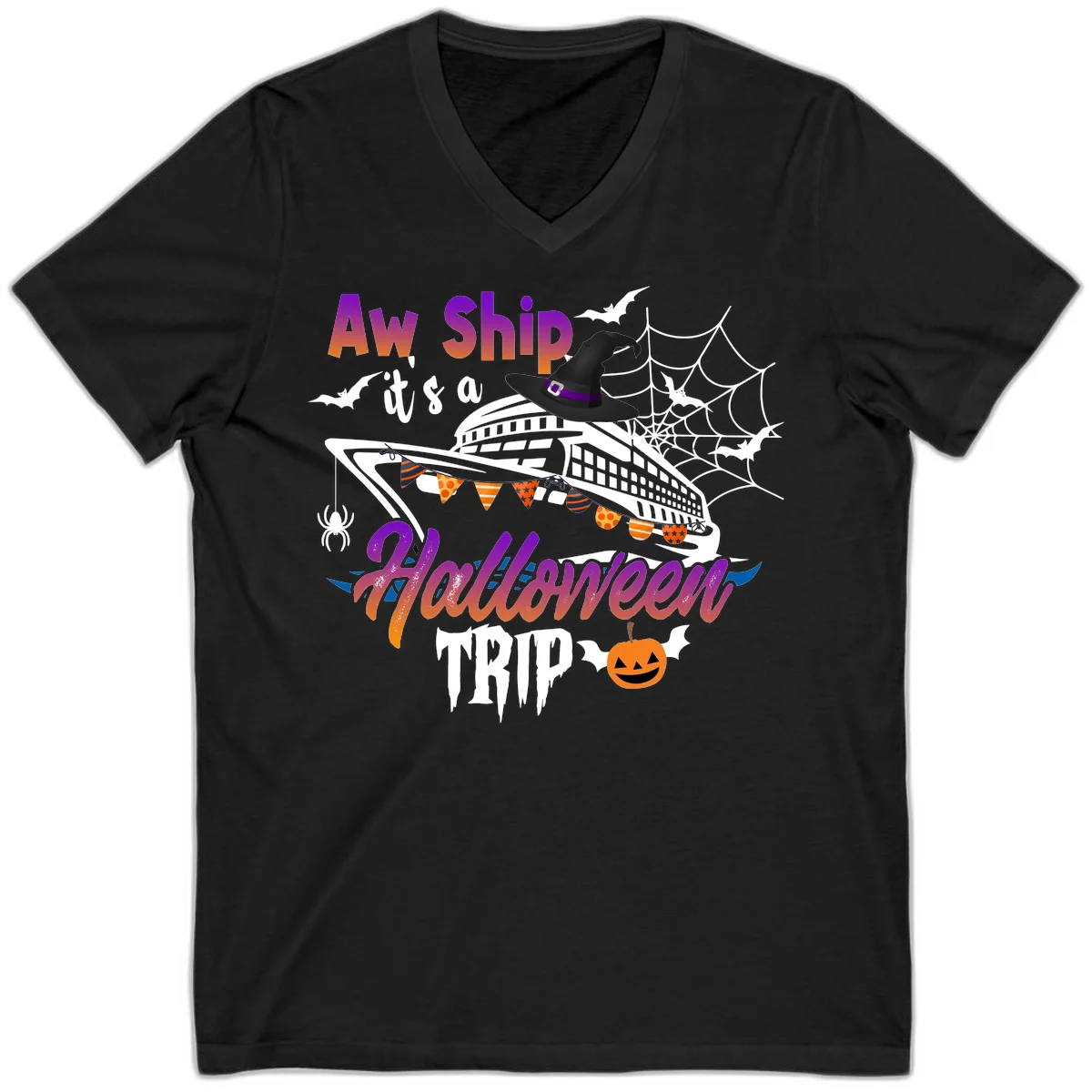 Aw Ship It's a Halloween Cruise Trip V-Neck in Black