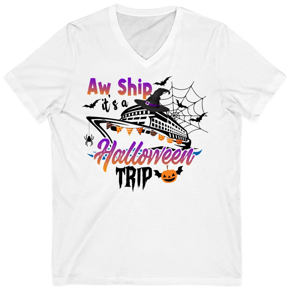 Aw Ship It's a Halloween Cruise Trip V-Neck in White