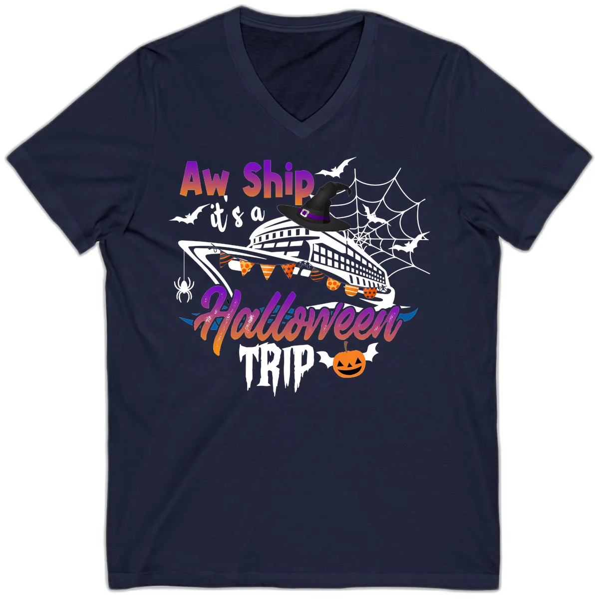 Aw Ship It's a Halloween Cruise Trip V-Neck in Navy