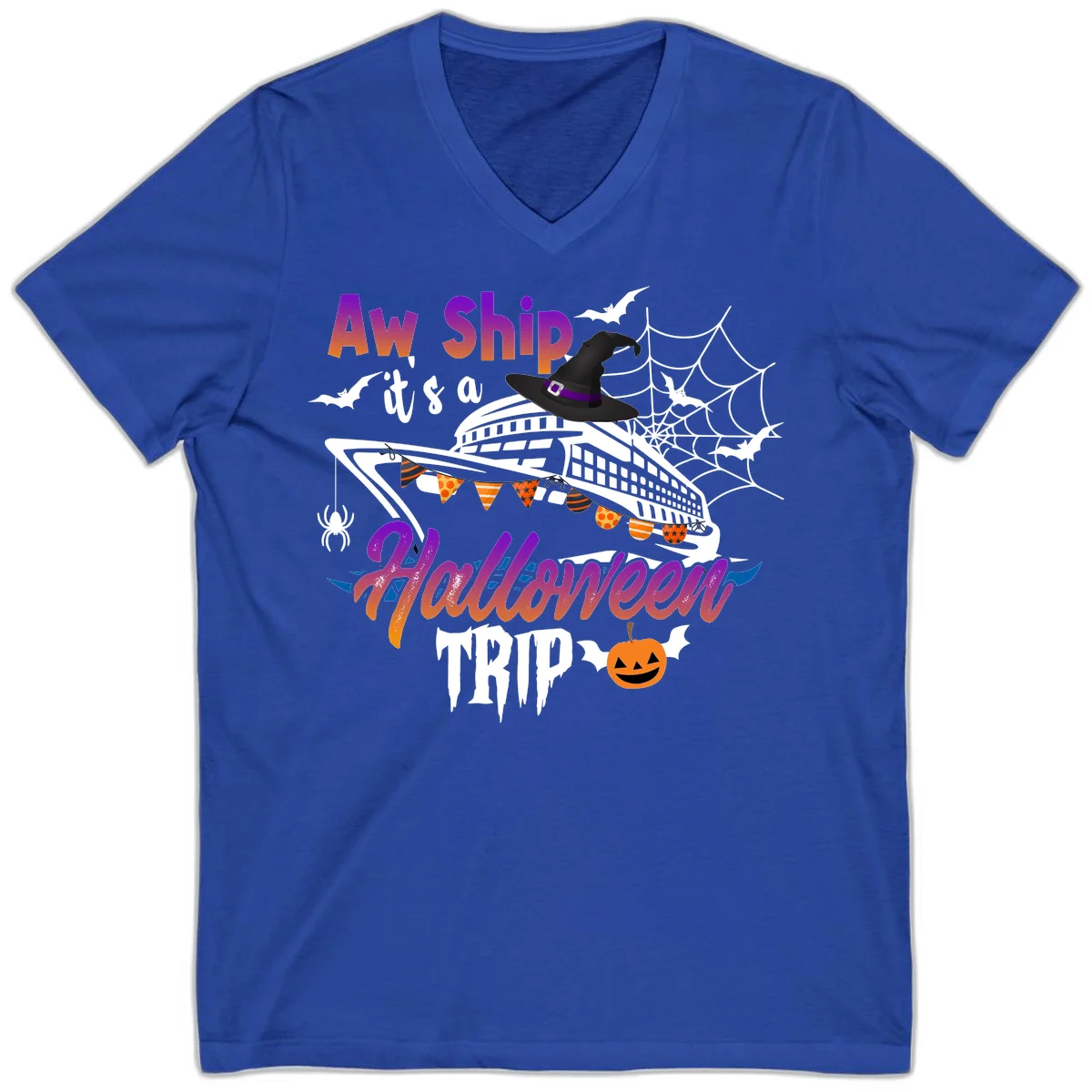 Aw Ship It's a Halloween Cruise Trip V-Neck in True Royal