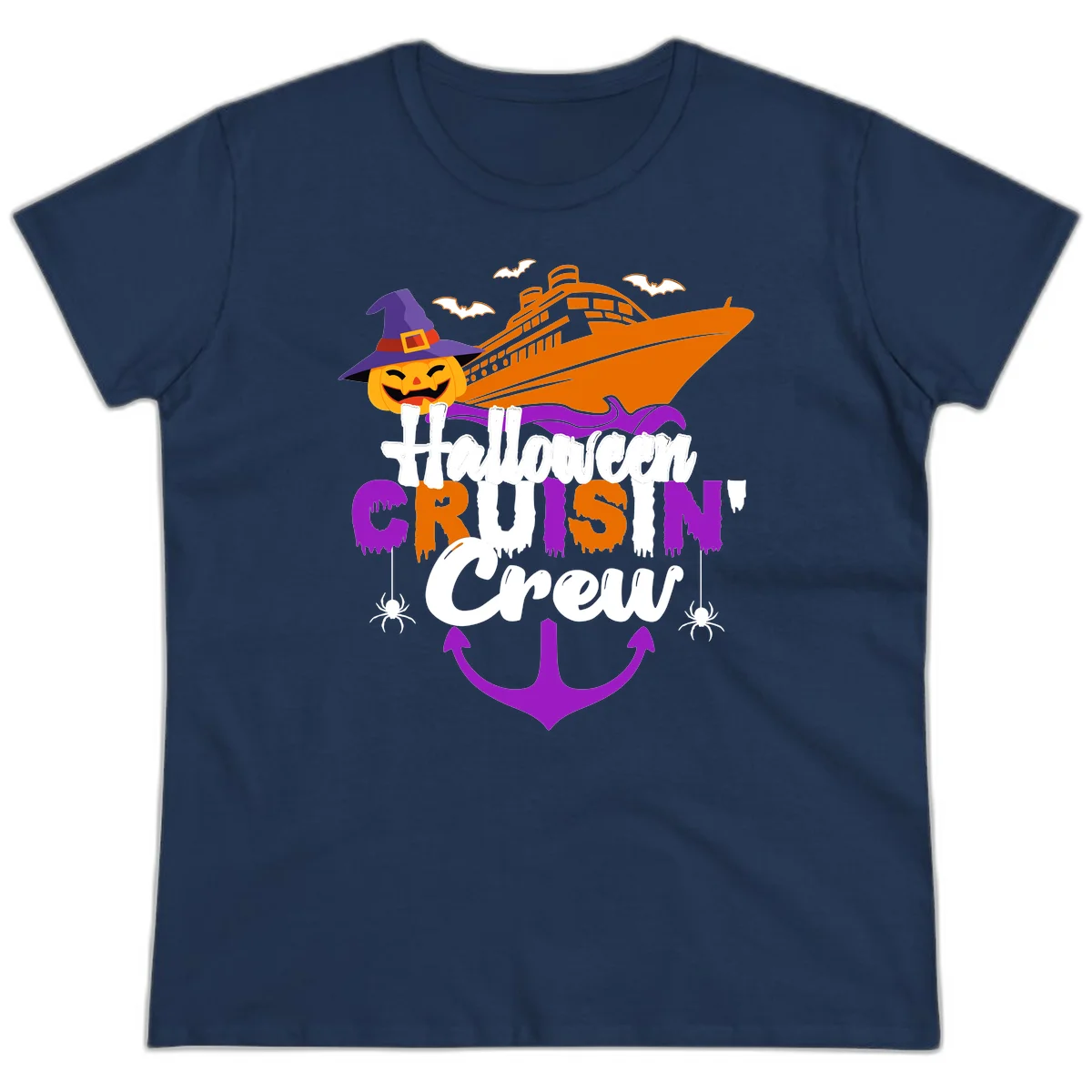 Halloween Cruise In Crew Ladies Tee in Navy