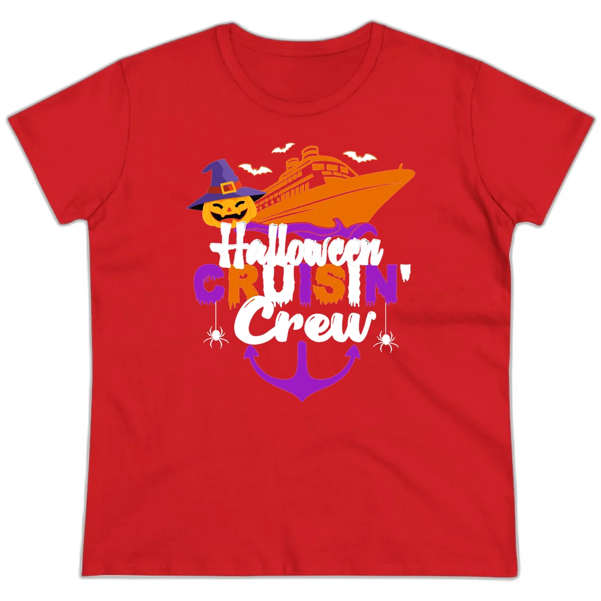 Halloween Cruise In Crew Ladies Tee in Red