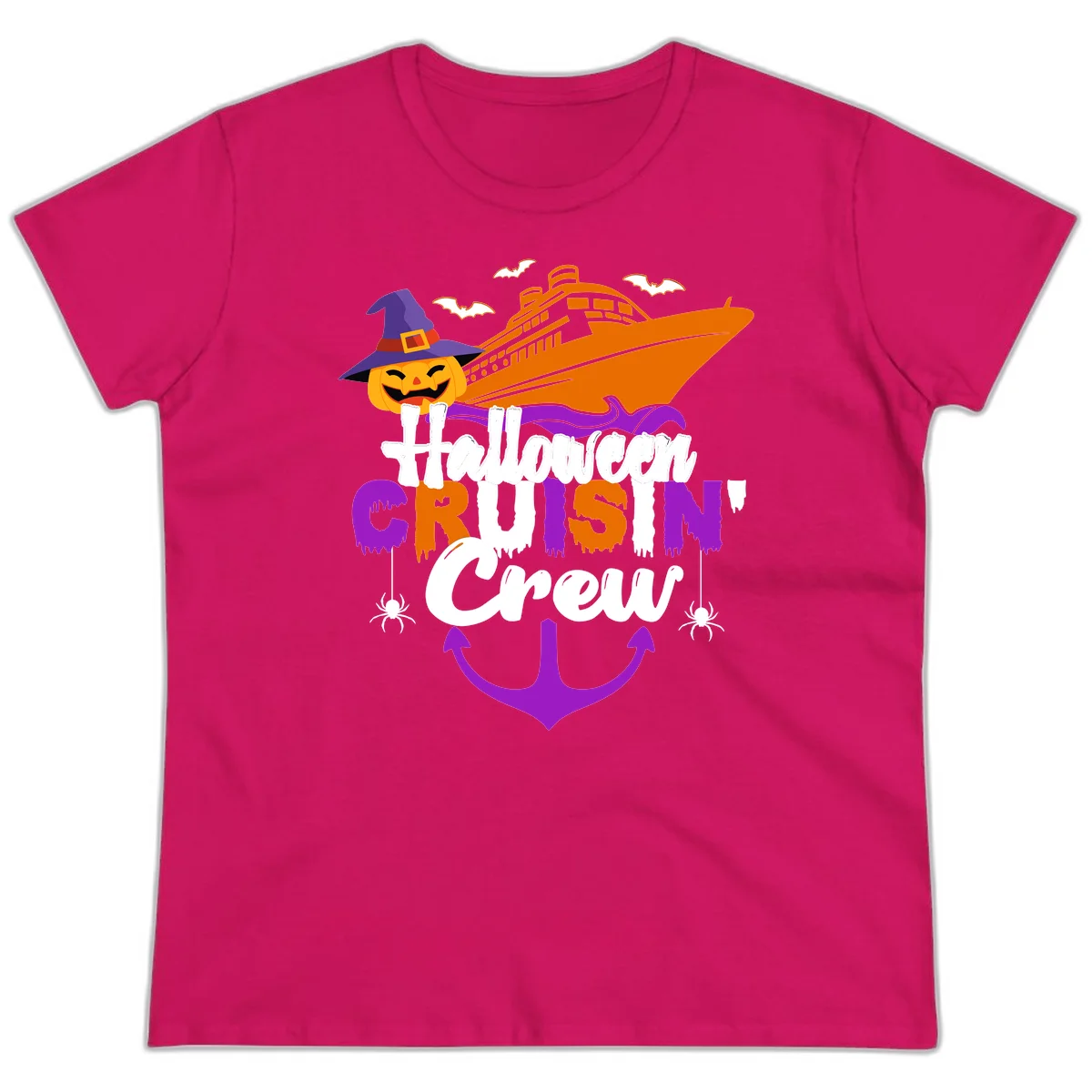 Halloween Cruise In Crew Ladies Tee in Heliconia