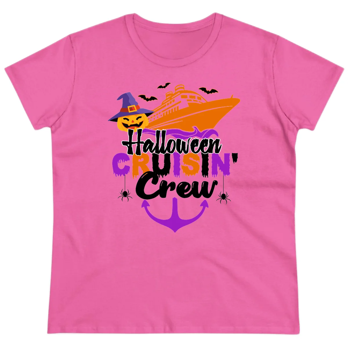Halloween Cruise In Crew Ladies Tee in Azalea