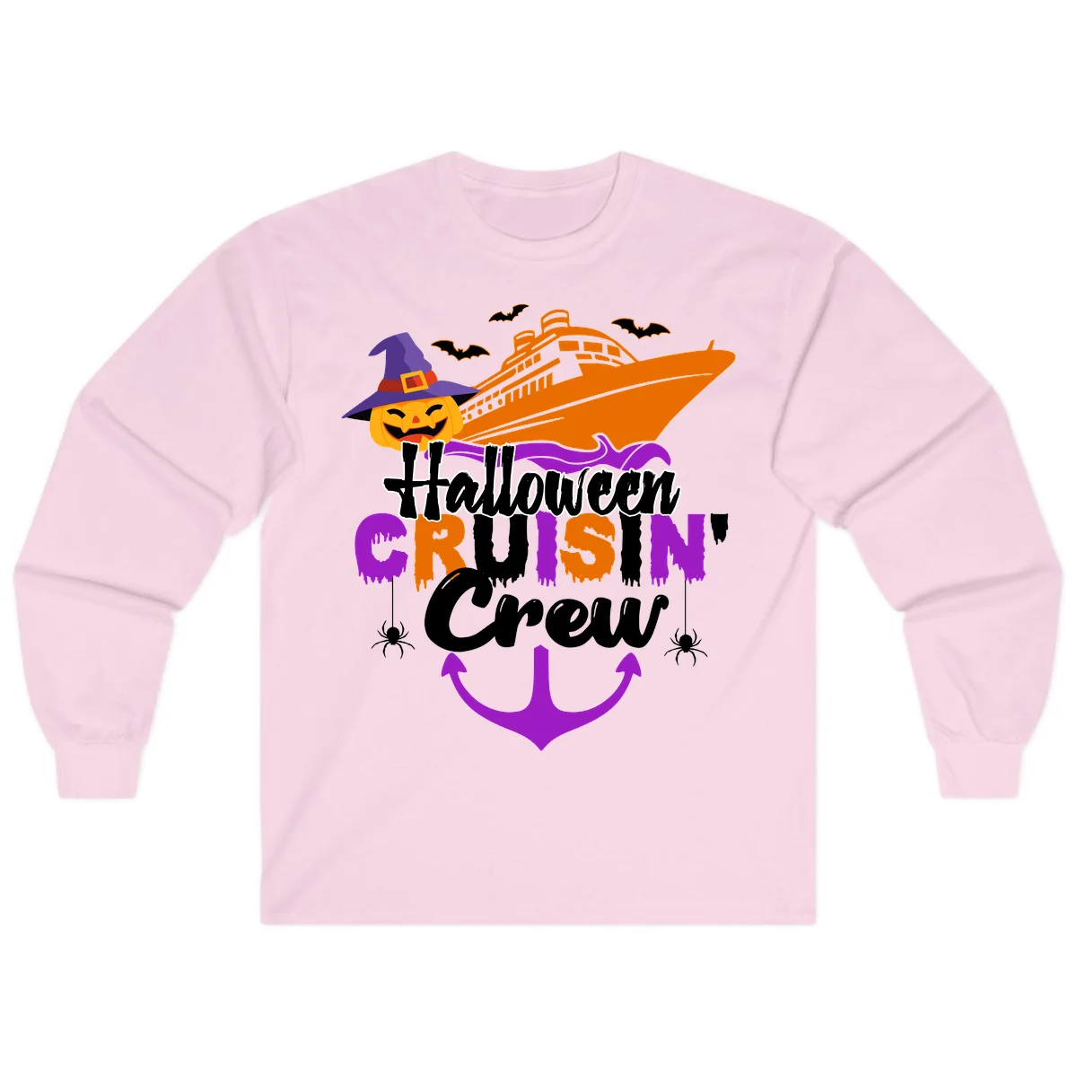 Halloween Cruise In Crew Long Sleeve in Light Pink