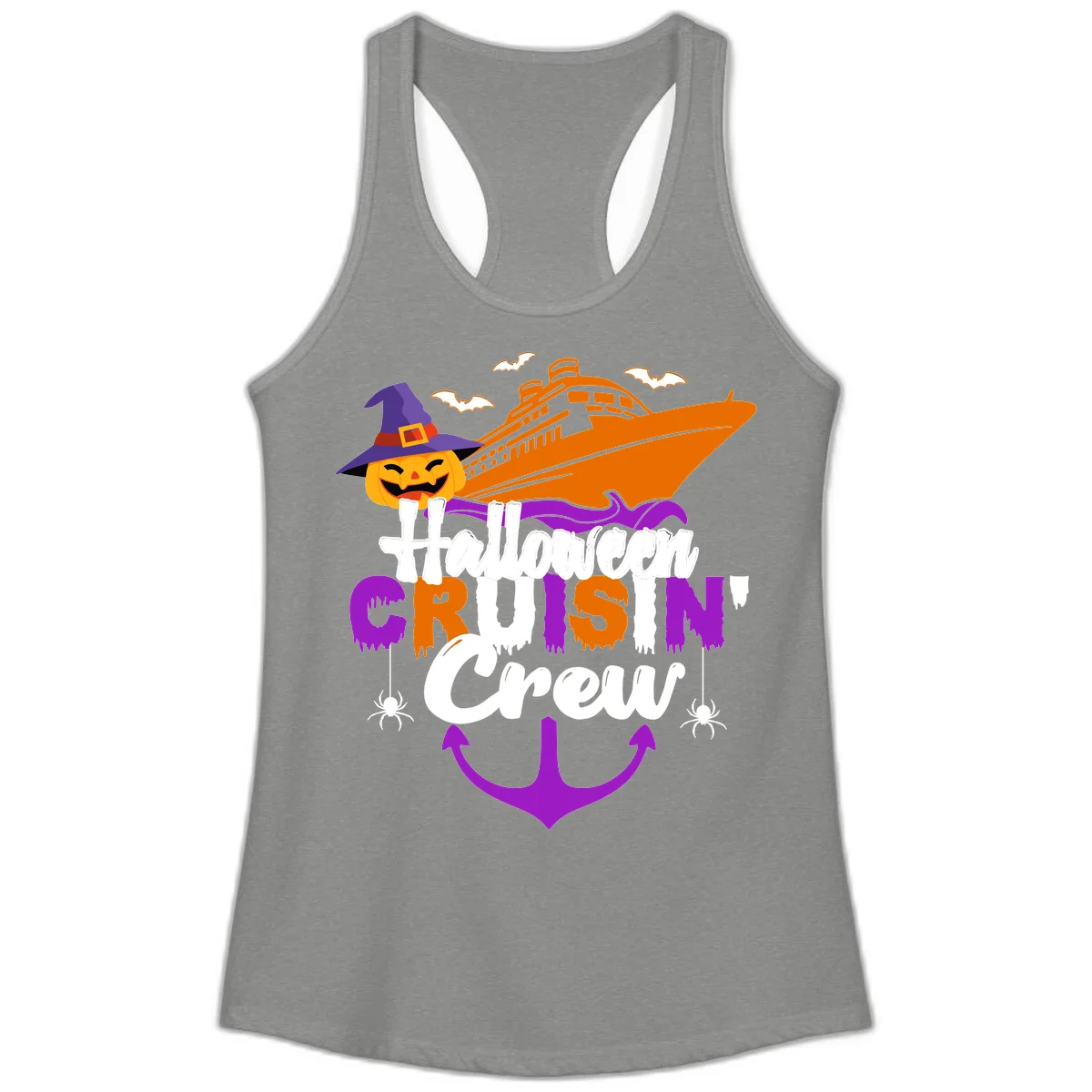 Halloween Cruise In Crew Ladies Tank in Heather Grey
