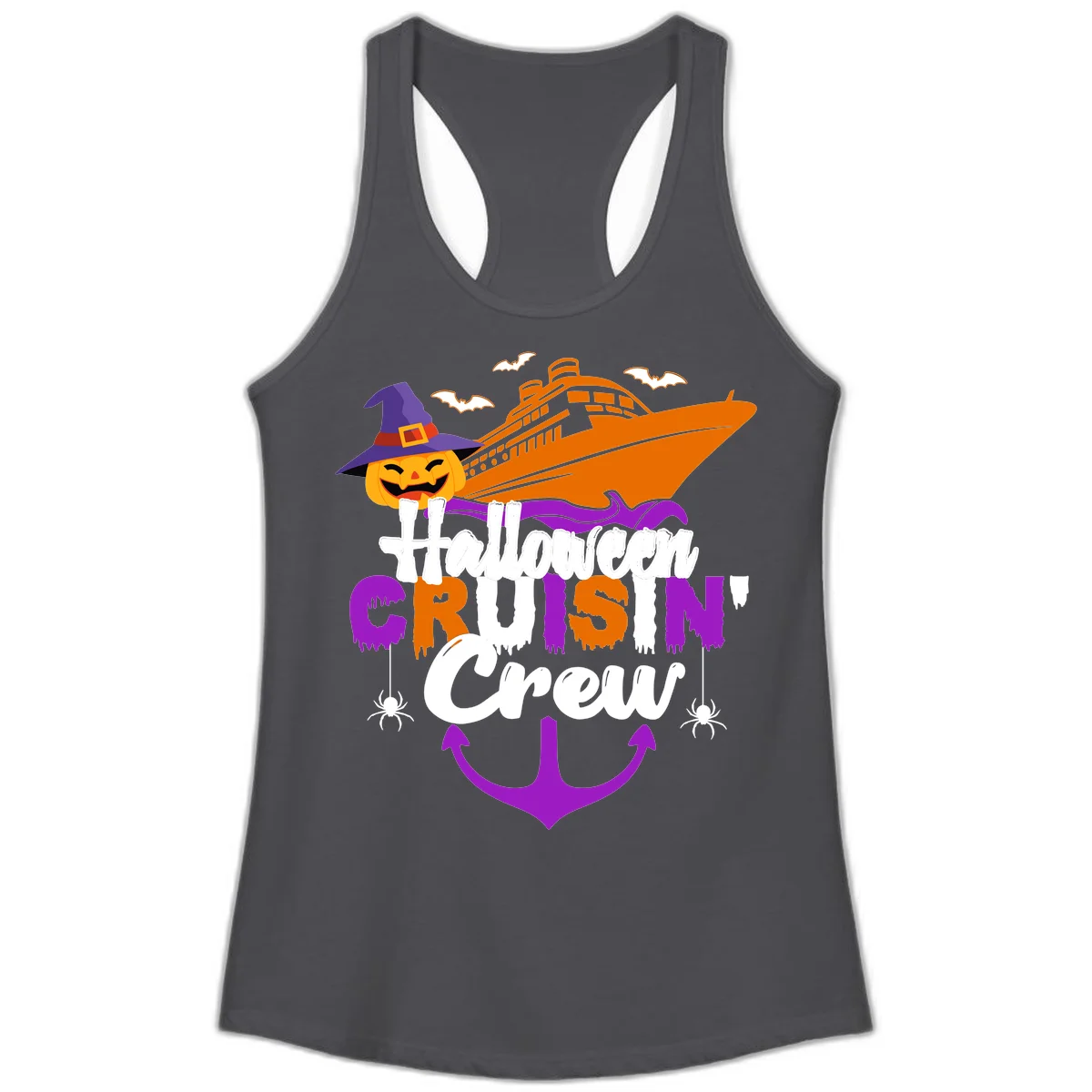 Halloween Cruise In Crew Ladies Tank in Solid Dark Gray