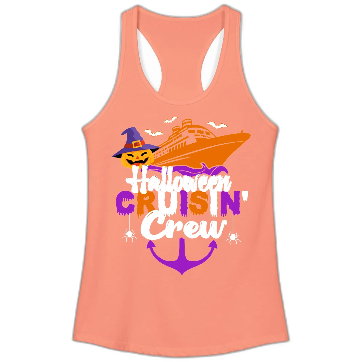 Halloween Cruise In Crew Ladies Tank in Solid Light Orange