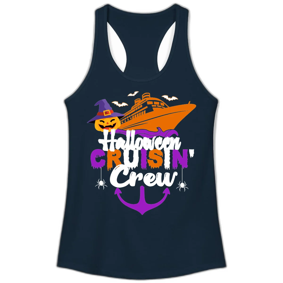 Halloween Cruise In Crew Ladies Tank in Solid Midnight Navy