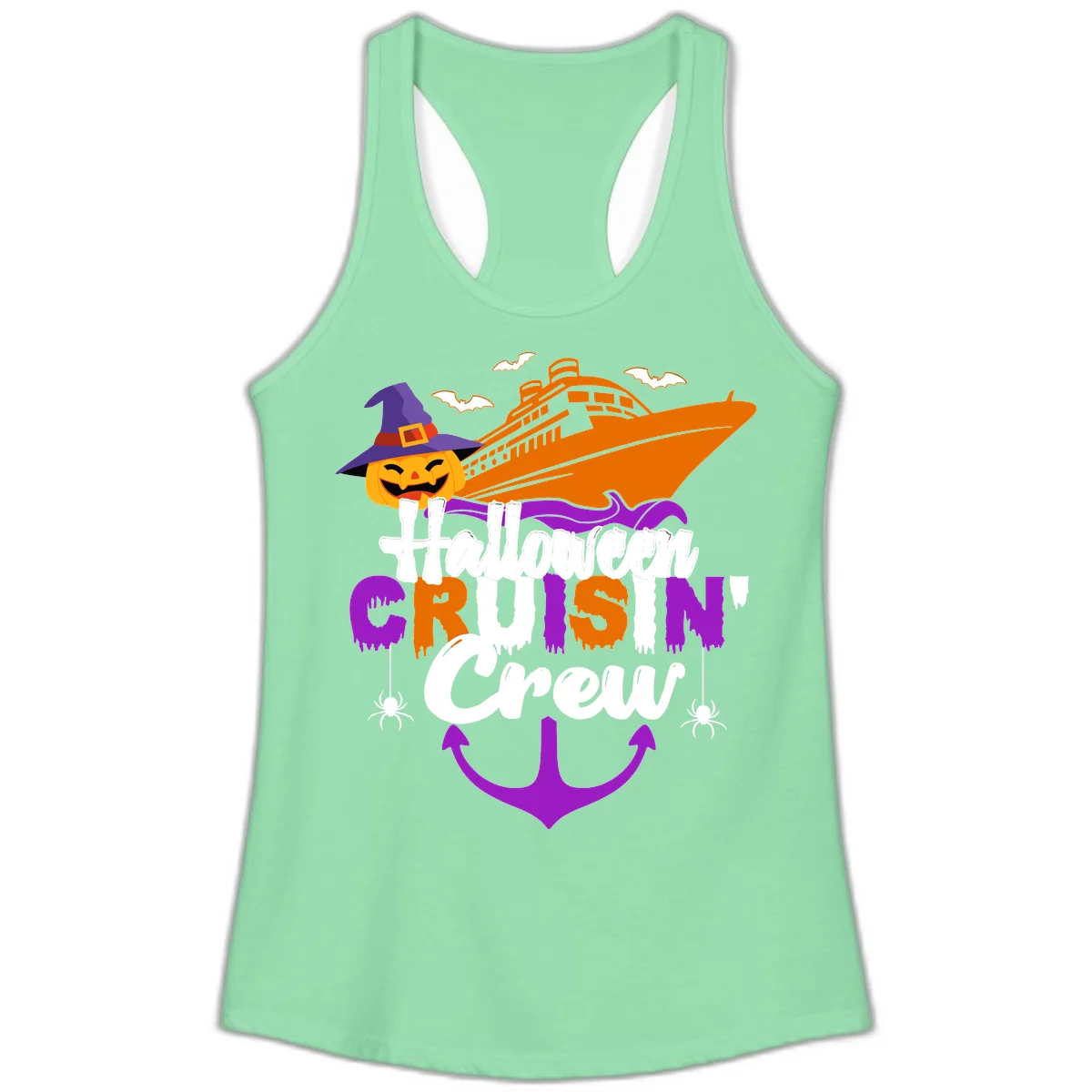 Halloween Cruise In Crew Ladies Tank in Solid Mint