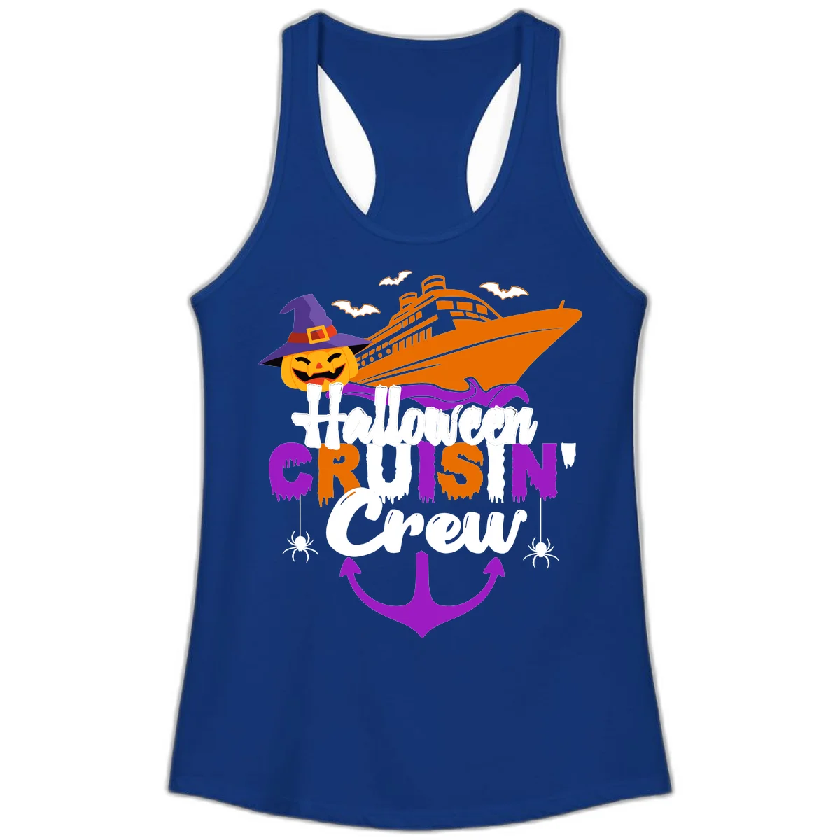 Halloween Cruise In Crew Ladies Tank in Solid Royal