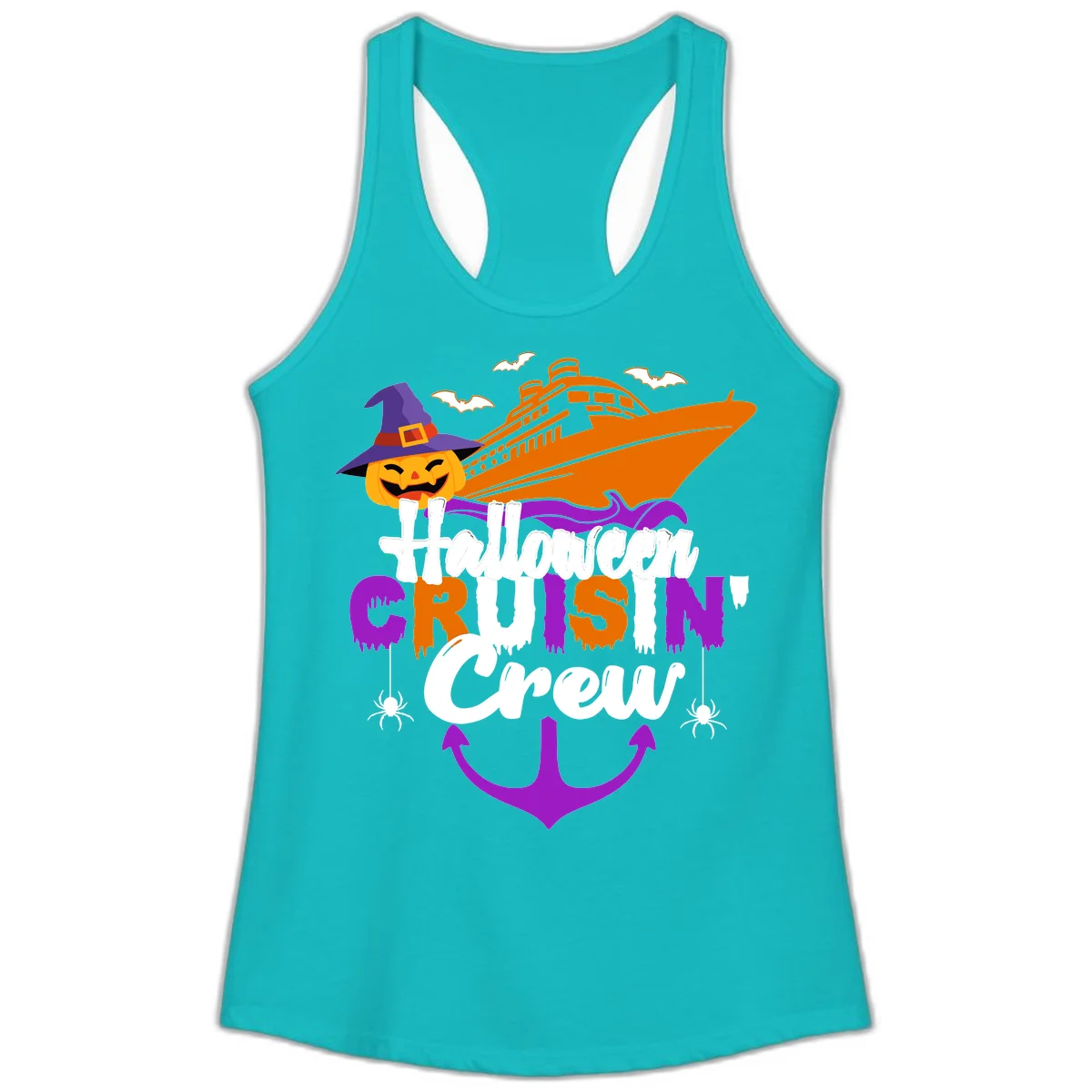 Halloween Cruise In Crew Ladies Tank in Tahiti Blue