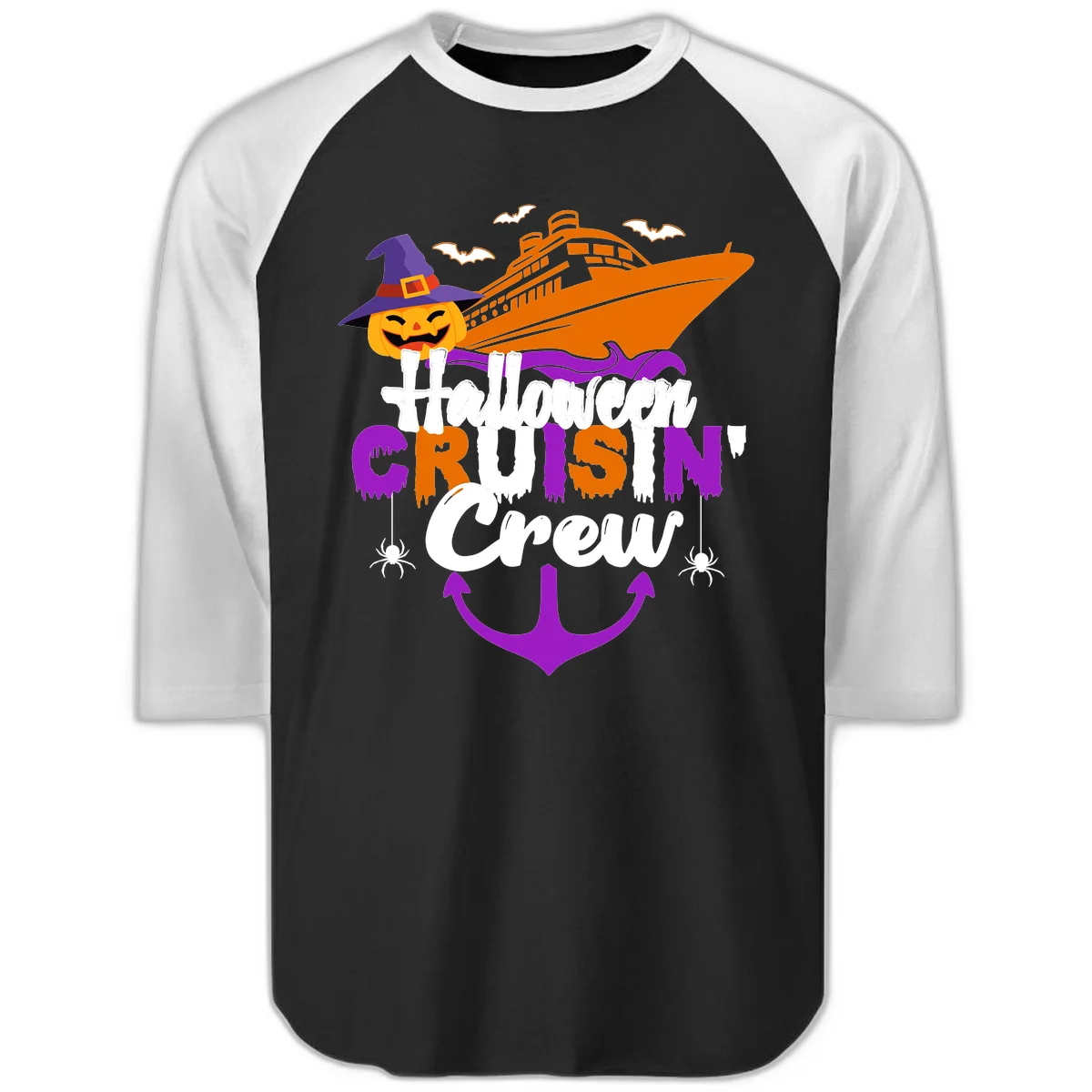 Halloween Cruise In Crew Raglan 3/4 in Black White