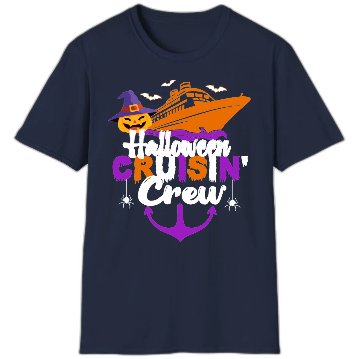Halloween Cruise In Crew T-Shirt in Navy