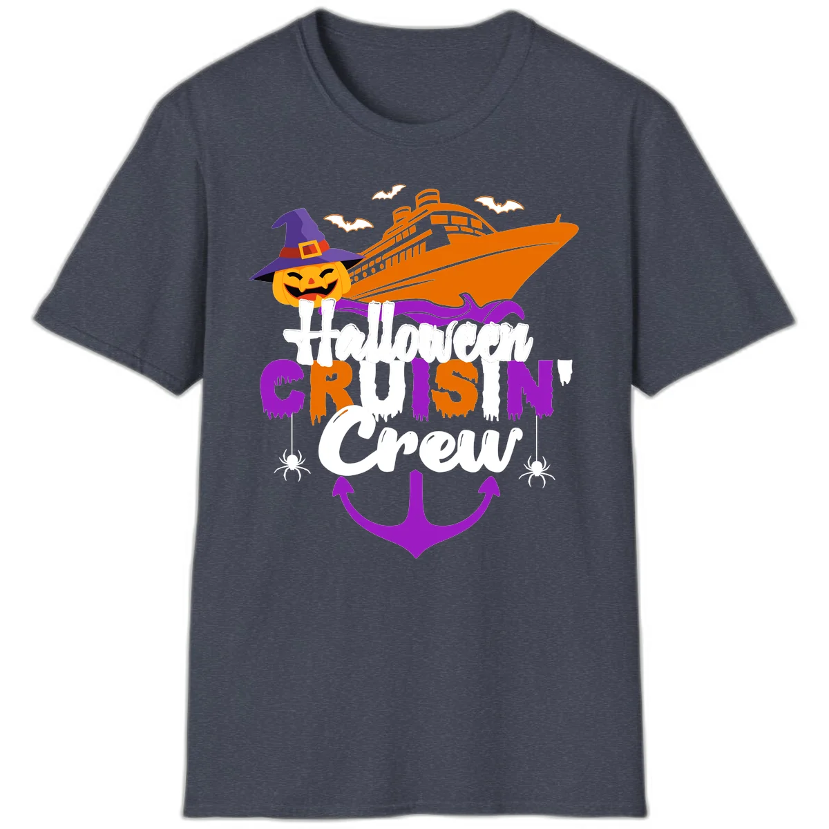 Halloween Cruise In Crew T-Shirt in Heather Navy