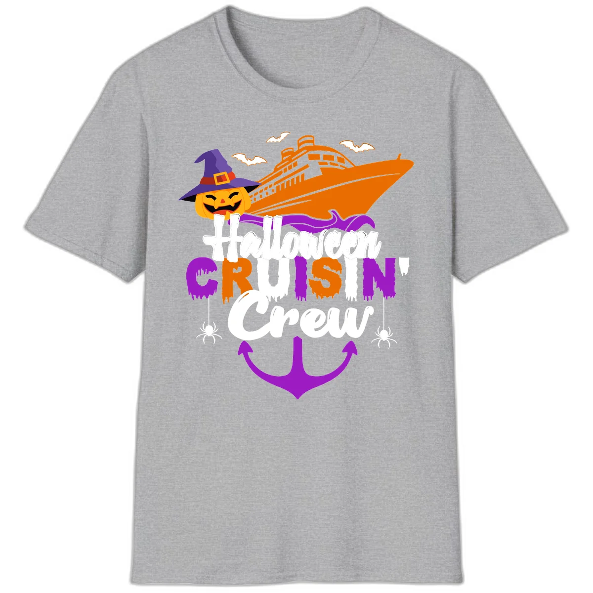 Halloween Cruise In Crew T-Shirt in Sport Grey