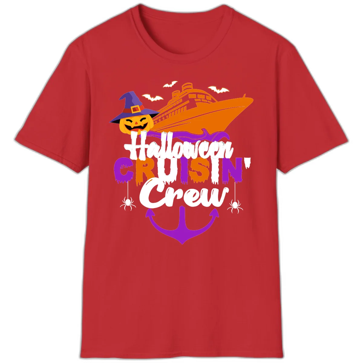 Halloween Cruise In Crew T-Shirt in Red