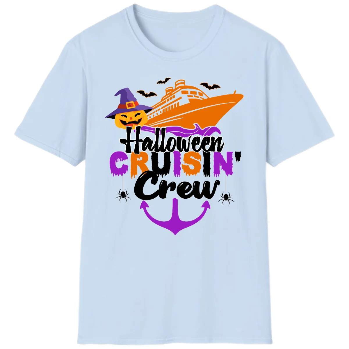 Halloween Cruise In Crew T-Shirt in Light Blue