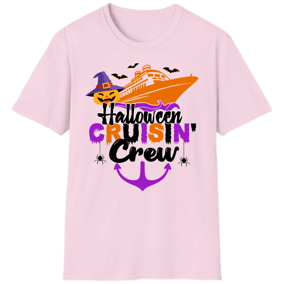 Halloween Cruise In Crew T-Shirt in Light Pink