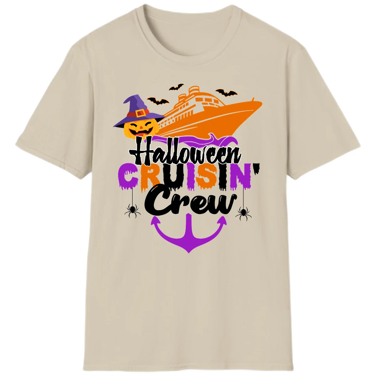 Halloween Cruise In Crew T-Shirt in Sand