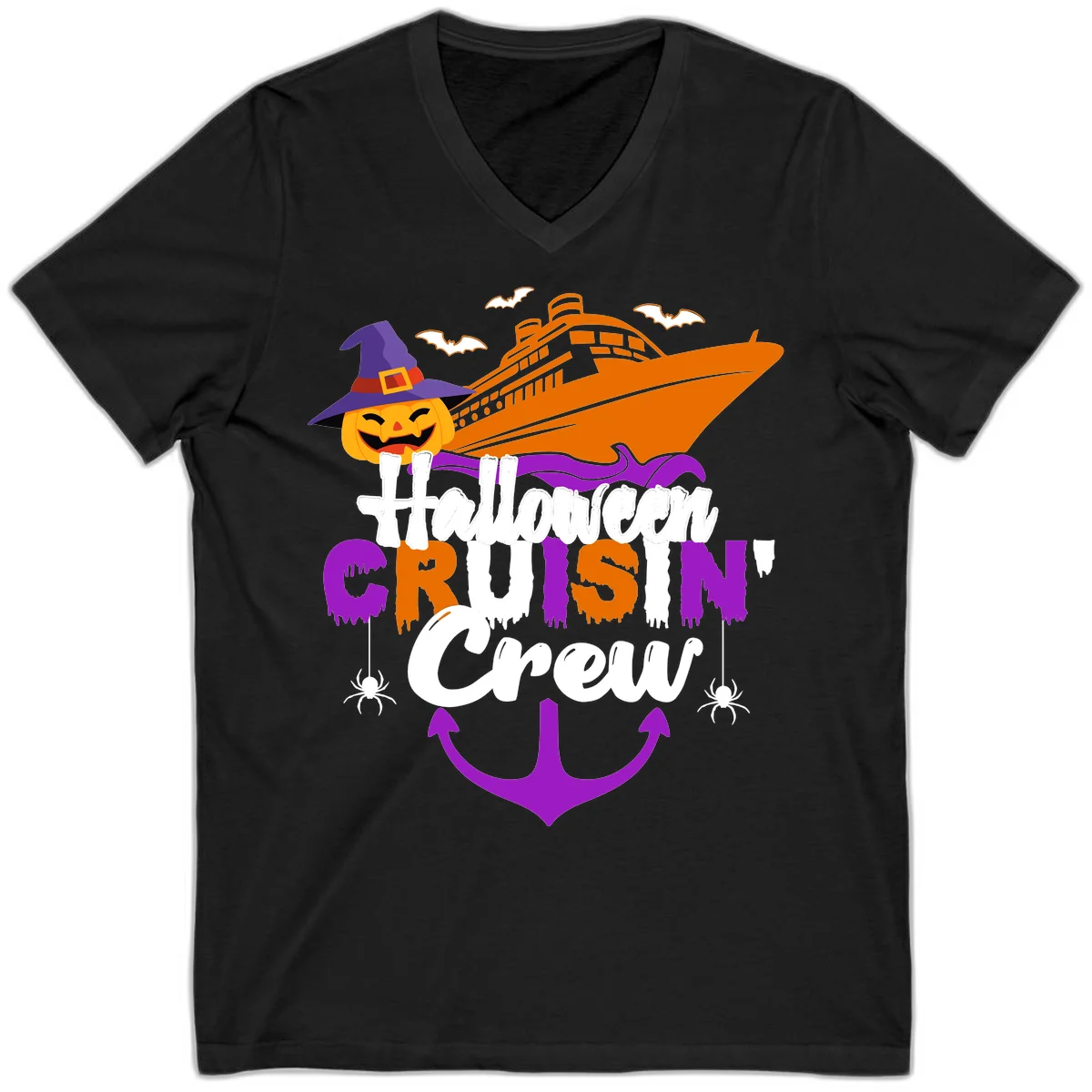 Halloween Cruise In Crew V-Neck in Black