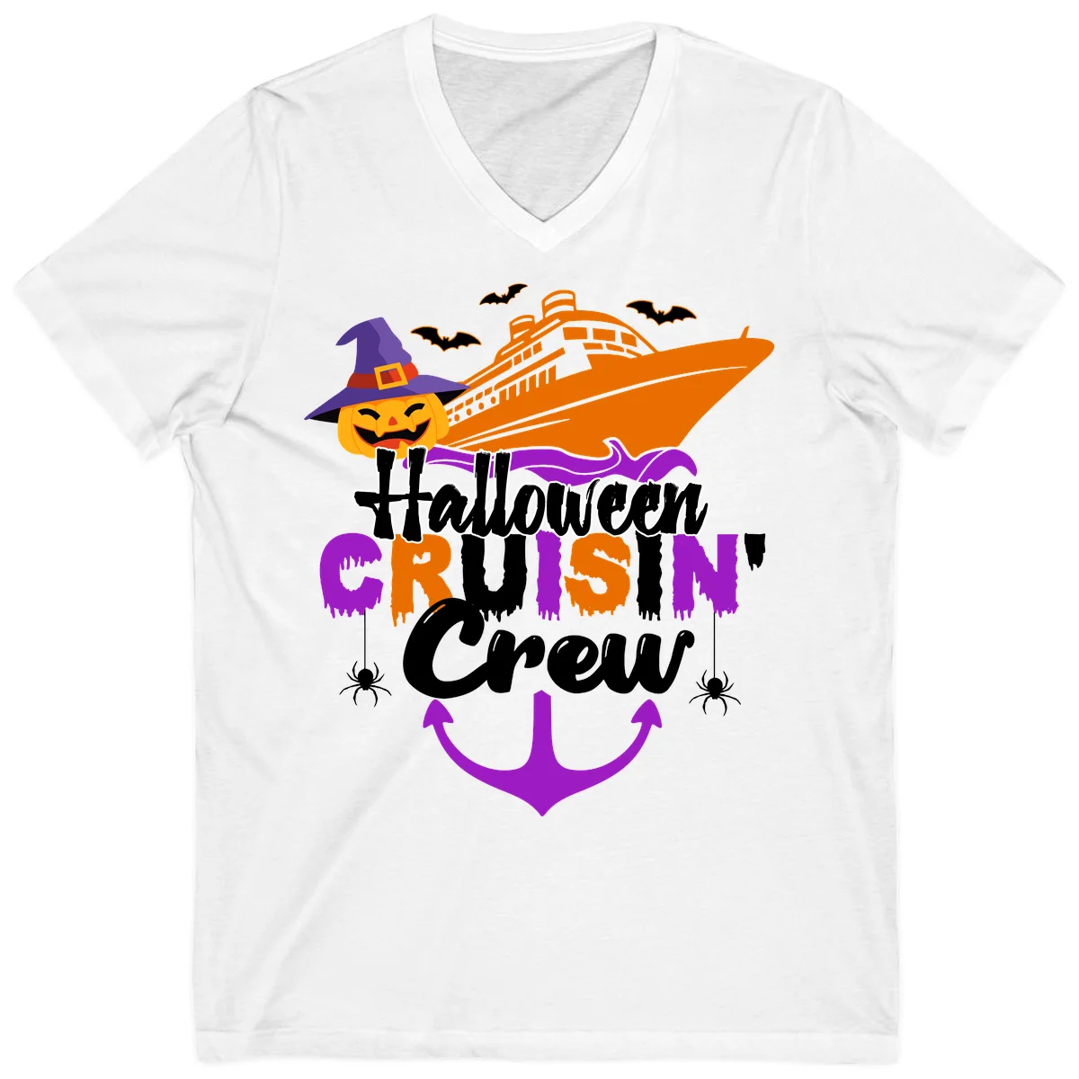 Halloween Cruise In Crew V-Neck in White