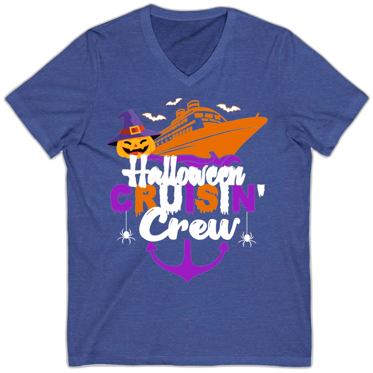 Halloween Cruise In Crew V-Neck in Heather True Royal